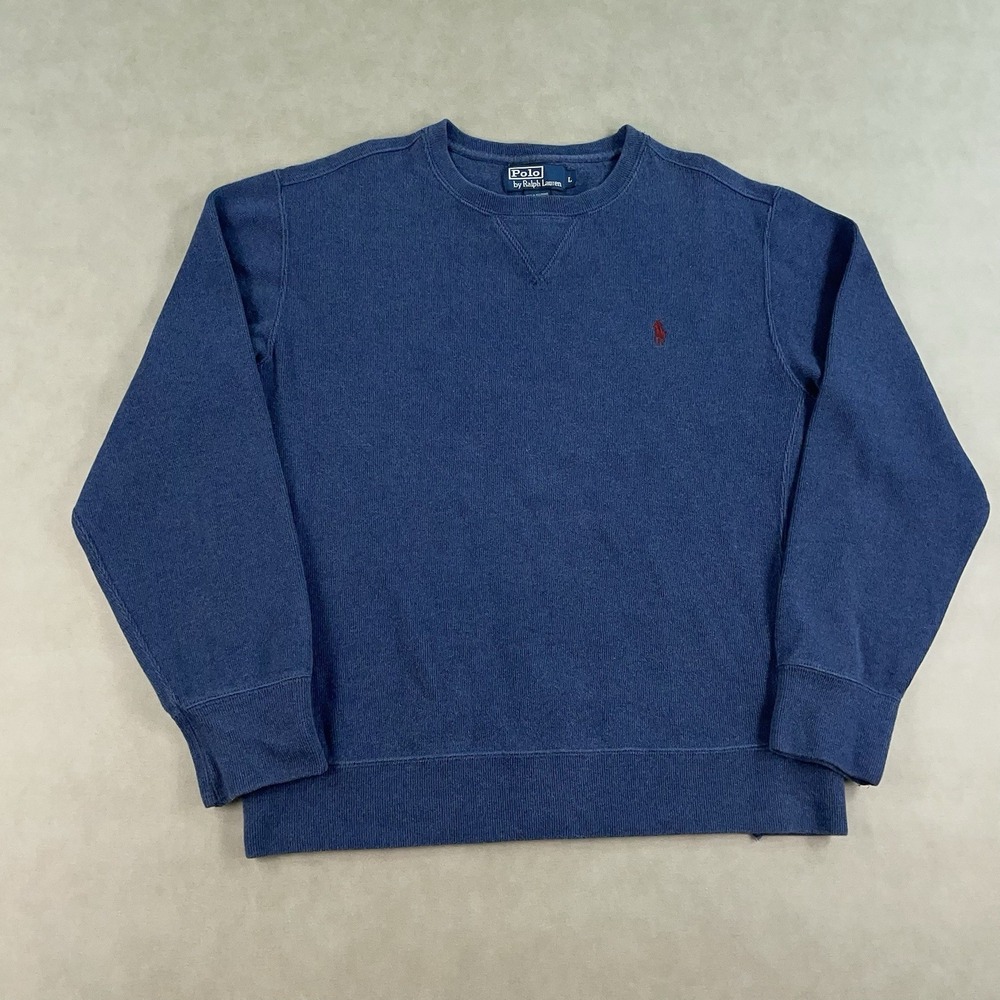 Vintage Polo Ralph Lauren Sweatshirt Mens Large Navy Blue Crewneck Fleece Boxy